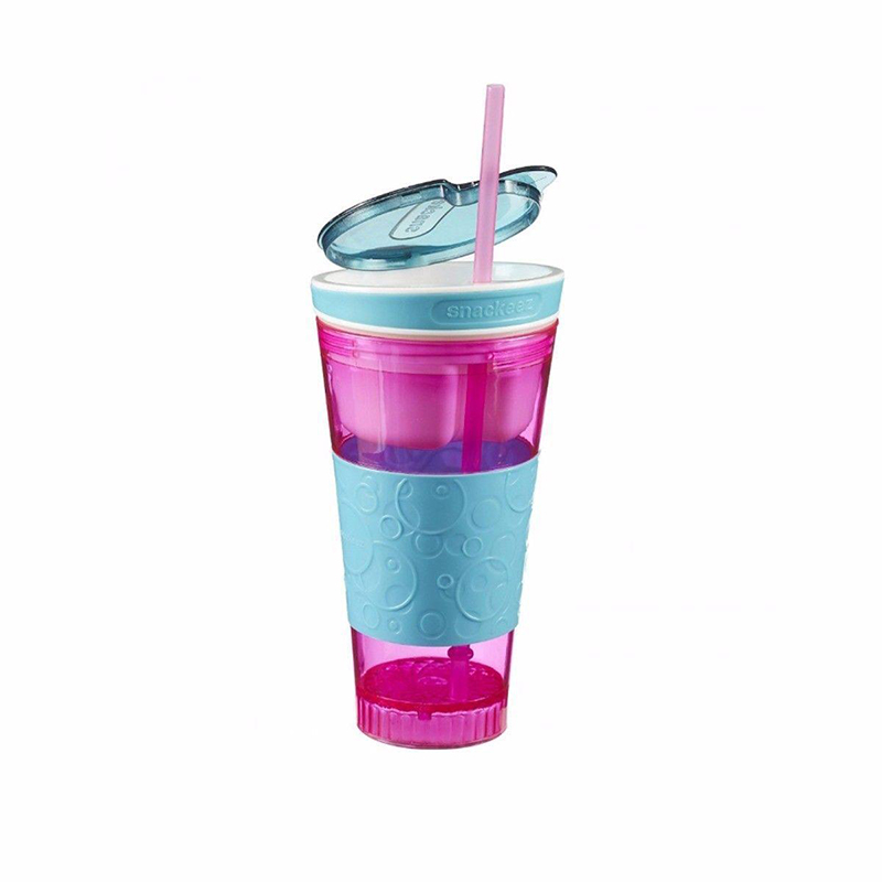 2 In 1 Plastic Travel Snack and Drink Cup  Random Colour Gift