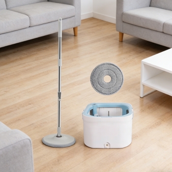 Square Spinning Mop Bucket Set with Round Head 29.5 x 29.5 x 18 cm Home