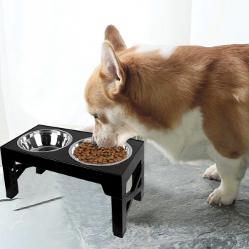 Elevated Dog Bowls 5 Height Adjustable Stand Raised dog bowl with Double Stainless Steel Bowls for Small Medium Large Dogs - Black Home