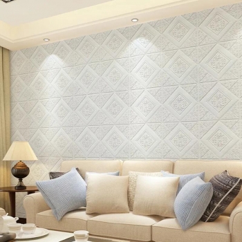 10pcs 3D Tile Brick Wall Sticker Waterproof Foam Panel Self-adhesive Wallpaper -White Pineapple Grid Home