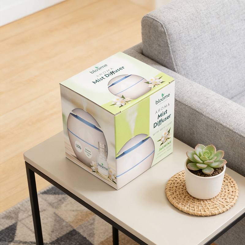 200mL Aroma Mist Diffuser with Soft Light Jasmine Fragrance Oil USB Round Aromatherapy Humidifier