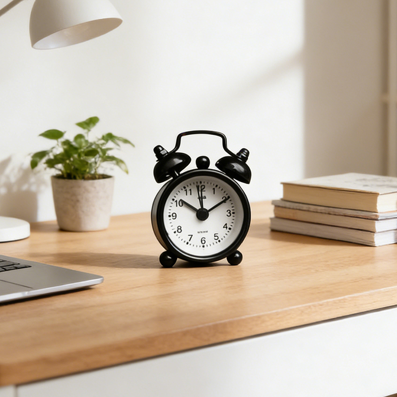 Double Bell Classic Alarm Clock Quartz Movement Mini Analog Clock Black