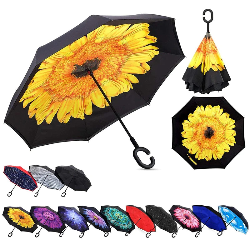 C-handle reverse folding double-layer umbrella, multiple styles to choose from - 80cm