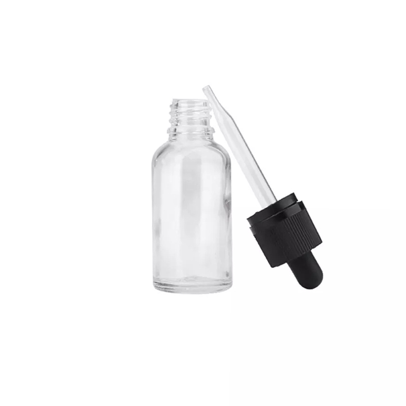 Clear Glass Bottle Pipette Bottles Round Empty Boston Eye Dropper with Cap 30ml