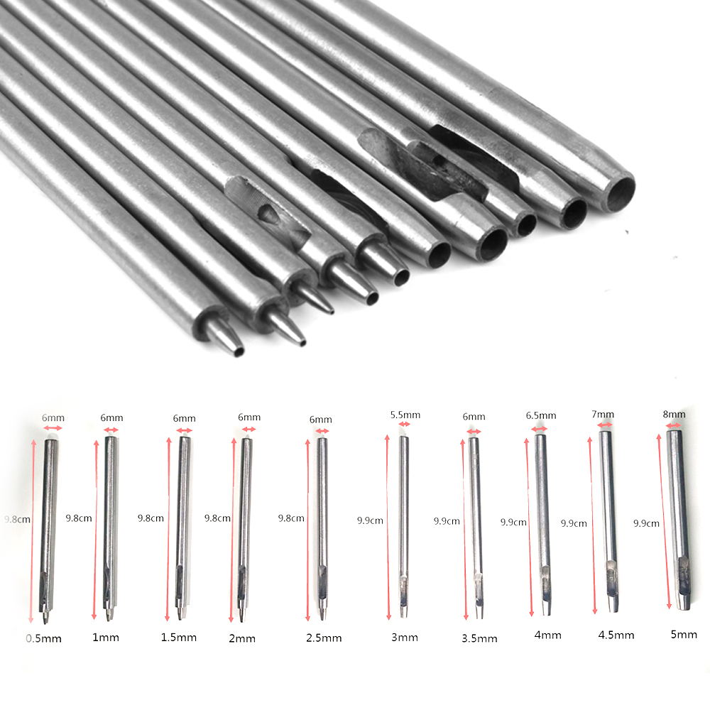 10pcs Leather Round Hole Puncher Steel Hollow Puncher Tool Set for Watch Belt Canvas Home