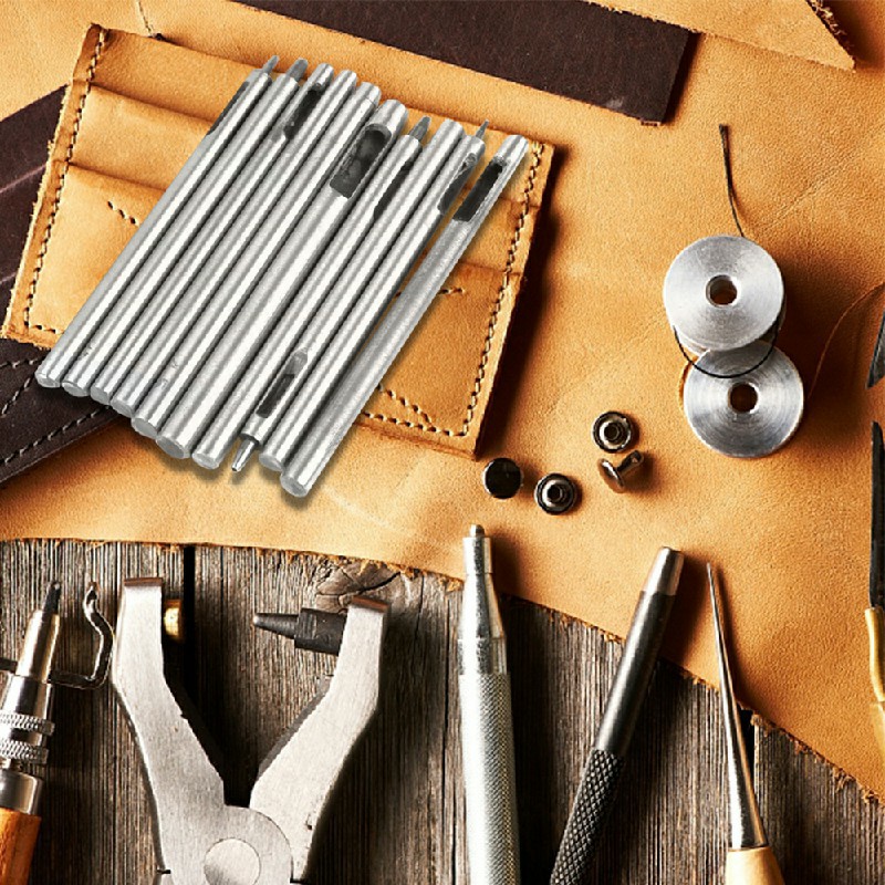 10pcs Leather Round Hole Puncher Steel Hollow Puncher Tool Set for Watch Belt Canvas Home