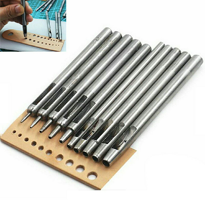 10pcs Leather Round Hole Puncher Steel Hollow Puncher Tool Set for Watch Belt Canvas Home