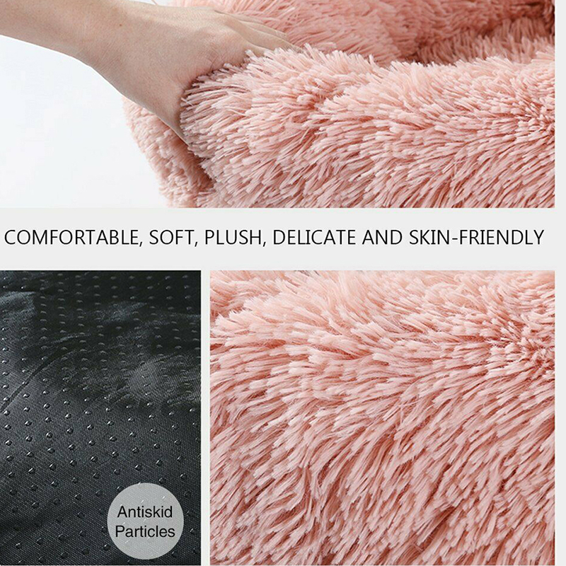 Cat Puppy Calming Plush Cushion Round Pet Bed without Zippers and Non-removable - Pink Diameter 80cm
