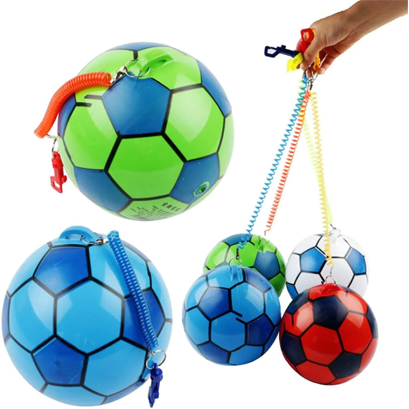 Inflatable Football with Springy String Kids Toy Ball for Outdoor Sports Red Gift