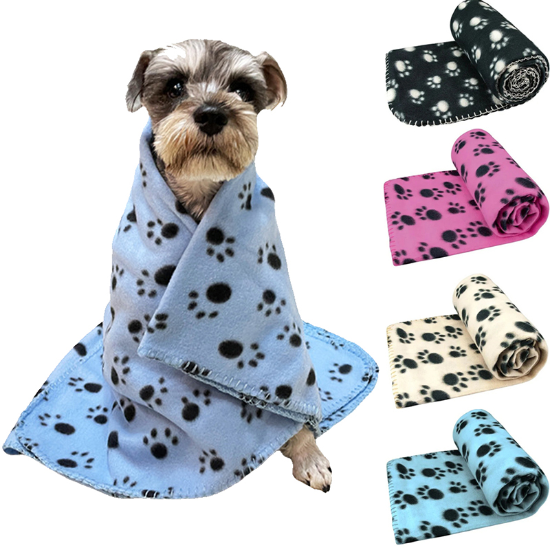 Paw Print Pet Sleeping Comfort Blanket Soft Fleece Bed Mat Cover 119 x 98cm Random Colour Gift