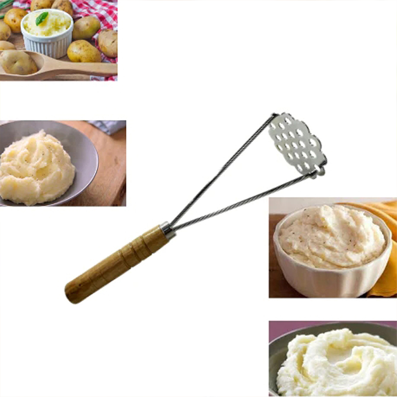 Steel Potato Masher with Wooden Handle for Kitchen Food Prep Home