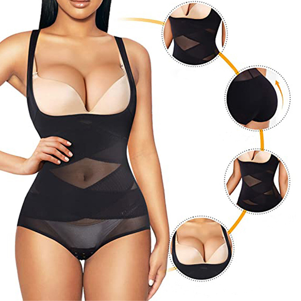 Mesh Slimming Bodysuits Waist Trainer Body Shaper Tummy Control Top for Women Black M  Gift