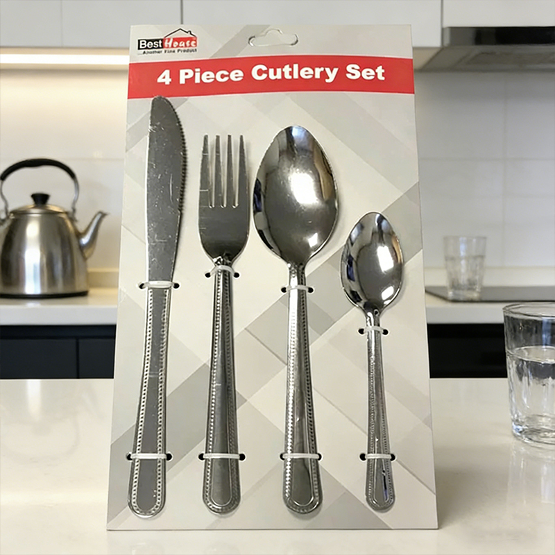 Stainless Steel Cutlery Set of 4 Utensils Set with Fork Knife and Spoons - Silver Home