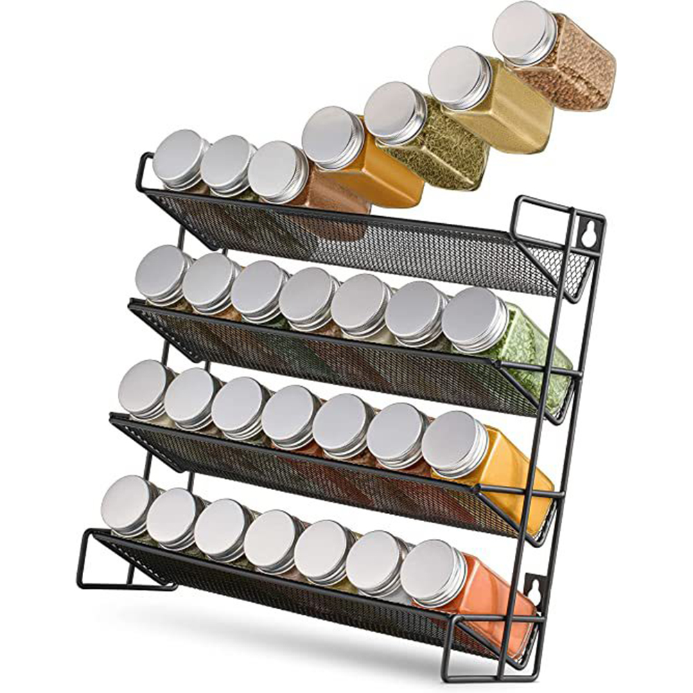 4 Tier Spice Rack Wall Mounted Spice Jars Organiser for Countertop  Black Home