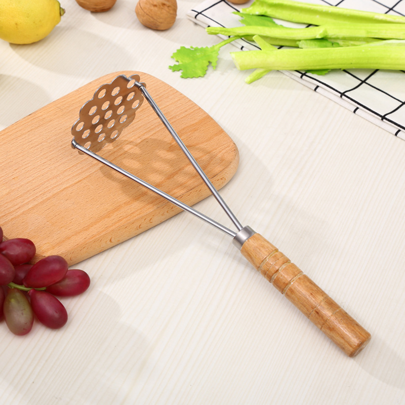 Steel Potato Masher with Wooden Handle for Kitchen Food Prep Home