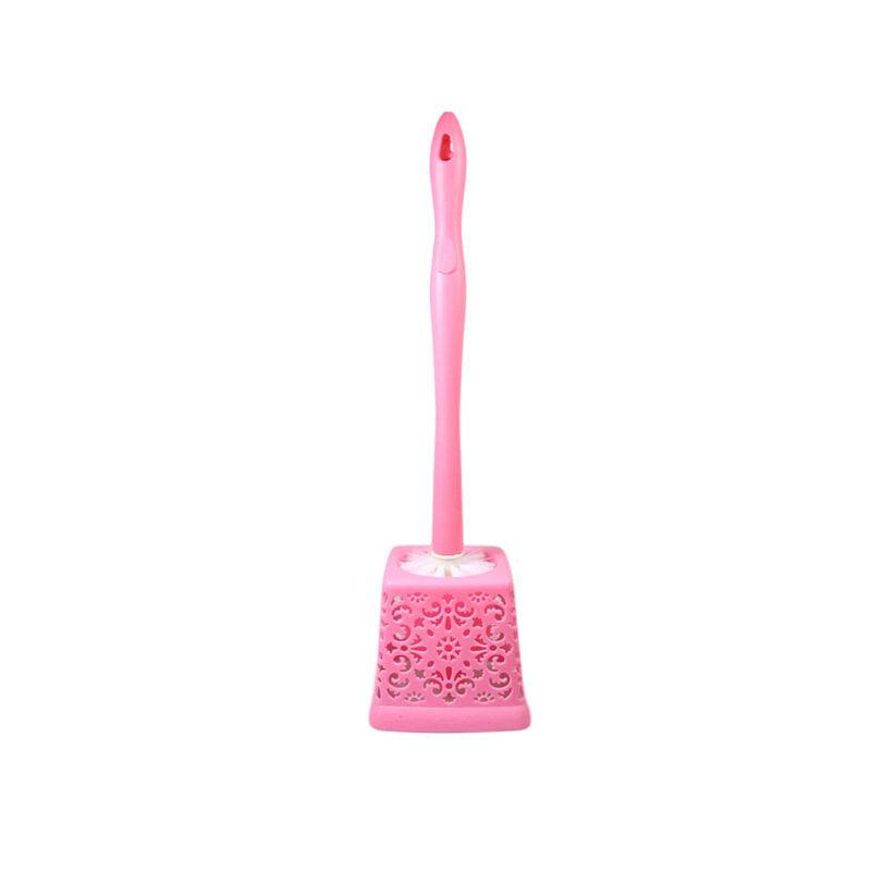 50cm Bathroom Toilet Brush with Lace Style Plastic Holder Random Colour Home