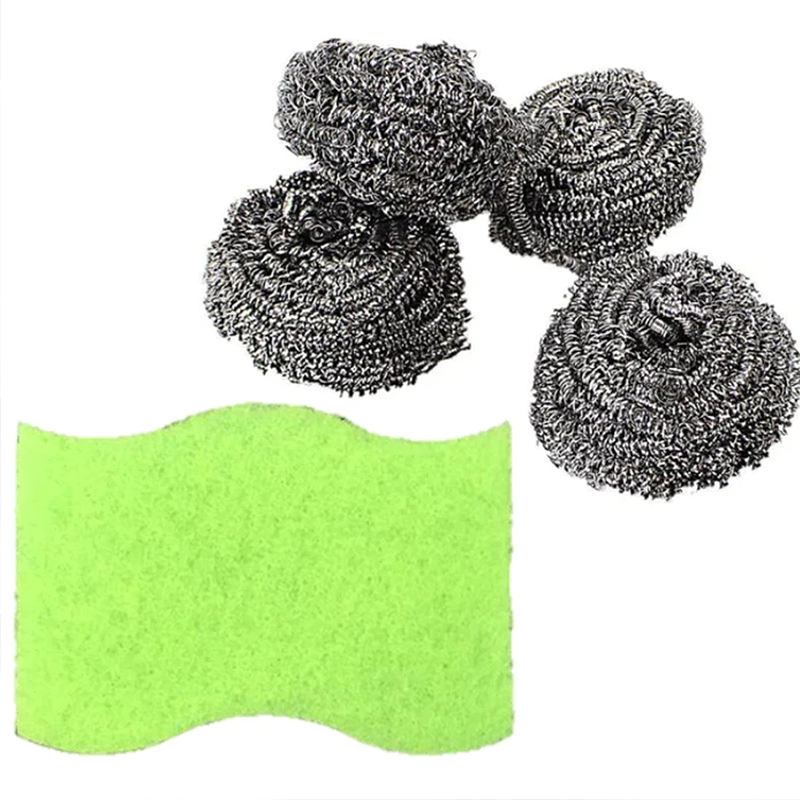 Sponge and Scourers Pack of 5 Steel Wool Scrubber for Kitchen Silver Home