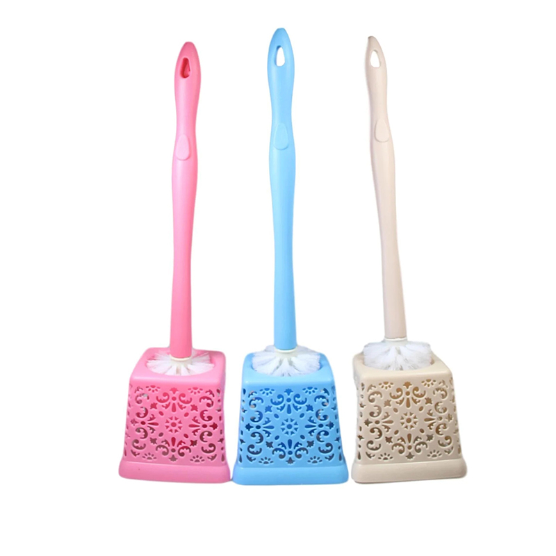 50cm Bathroom Toilet Brush with Lace Style Plastic Holder Random Colour Home