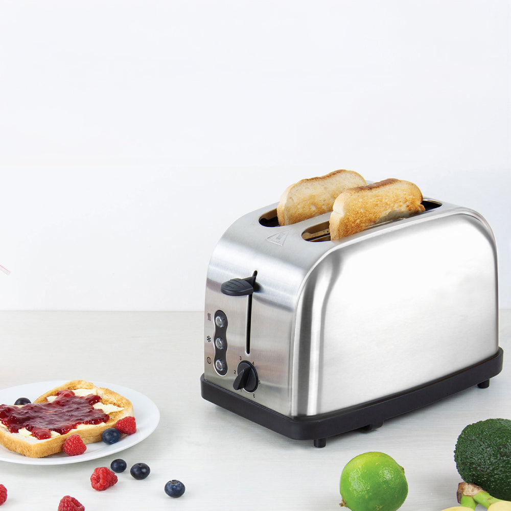 900W Metallic 2 Slice Toaster Stainless Steel Kitchen Toaster Silver Home