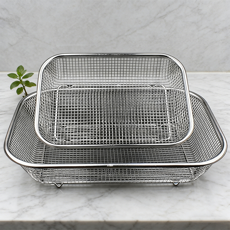 Metal Mesh Strainer Tray Basket Rectangle Drainer for Kitchen 30 x 22 x 5.5 cm Home