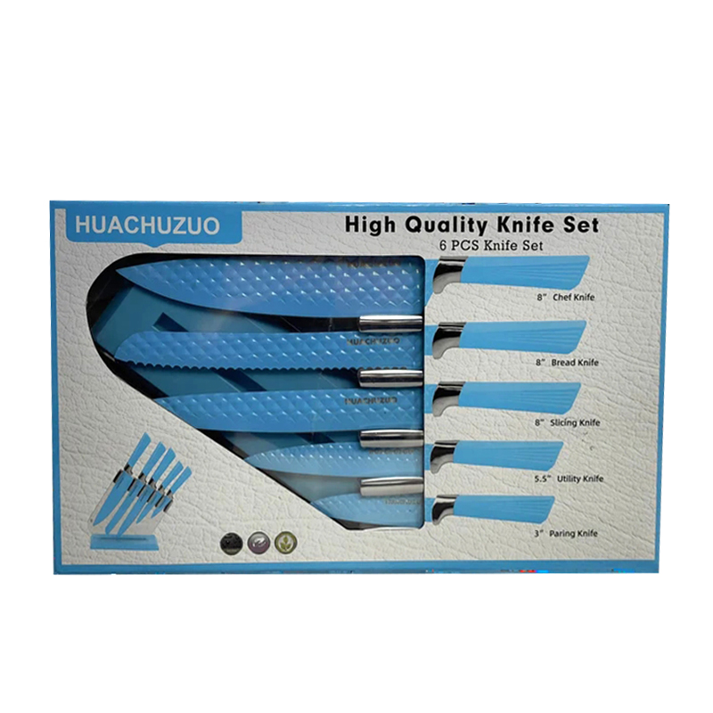 Knife Set with Acrylic Knife Block Damascus Effect Stainless Steel Blades 5 Pieces Kitchen Knife Sets Random Colour Home