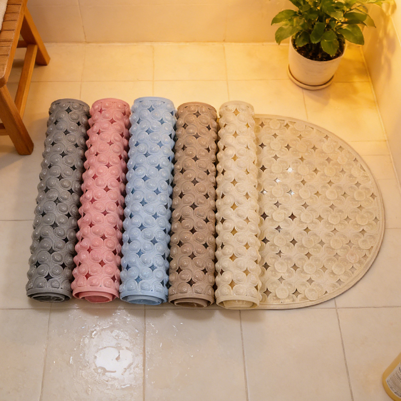 PVC Bathroom Mat Non Slip Bath Shower Mats Strong Suction  White Home