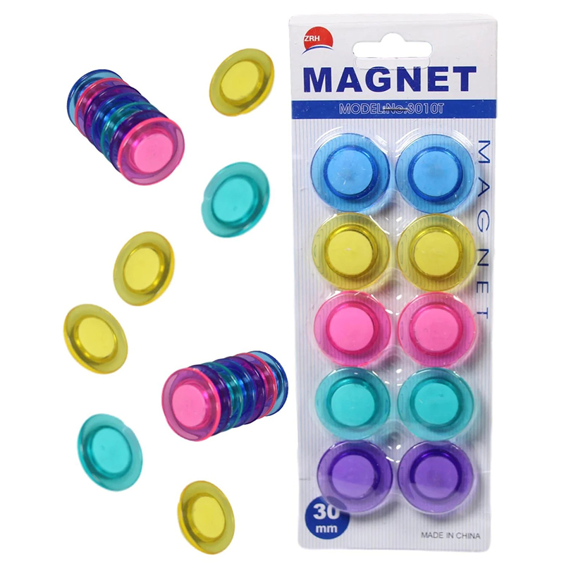 Assorted Colour Fridge Suction Magnets Stationery 30mm 10 Pack Gift