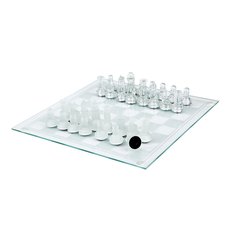 Frosted Polished Glass Chess Board Set with Padded Botto Crystal Chess Board 22cm x 22cm Home