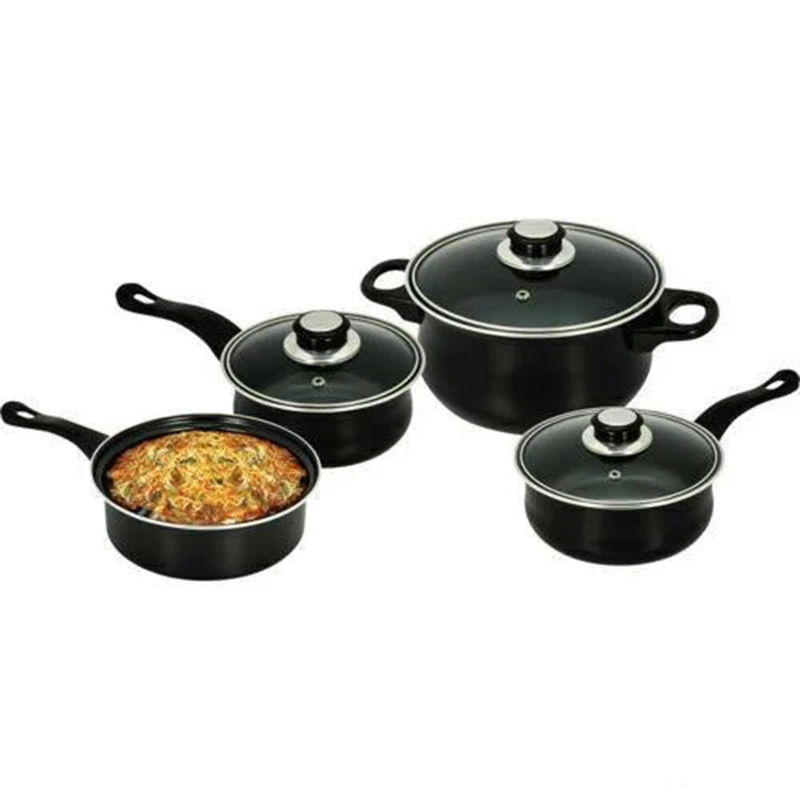 4 pcs Carbon Steel Non Stick Cookware Pan Set with Glass Lid Home