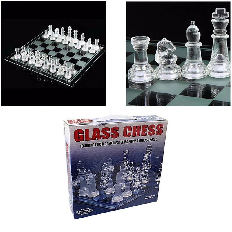 Frosted Polished Glass Chess Board Set with Padded Botto Crystal Chess Board 22cm x 22cm Home