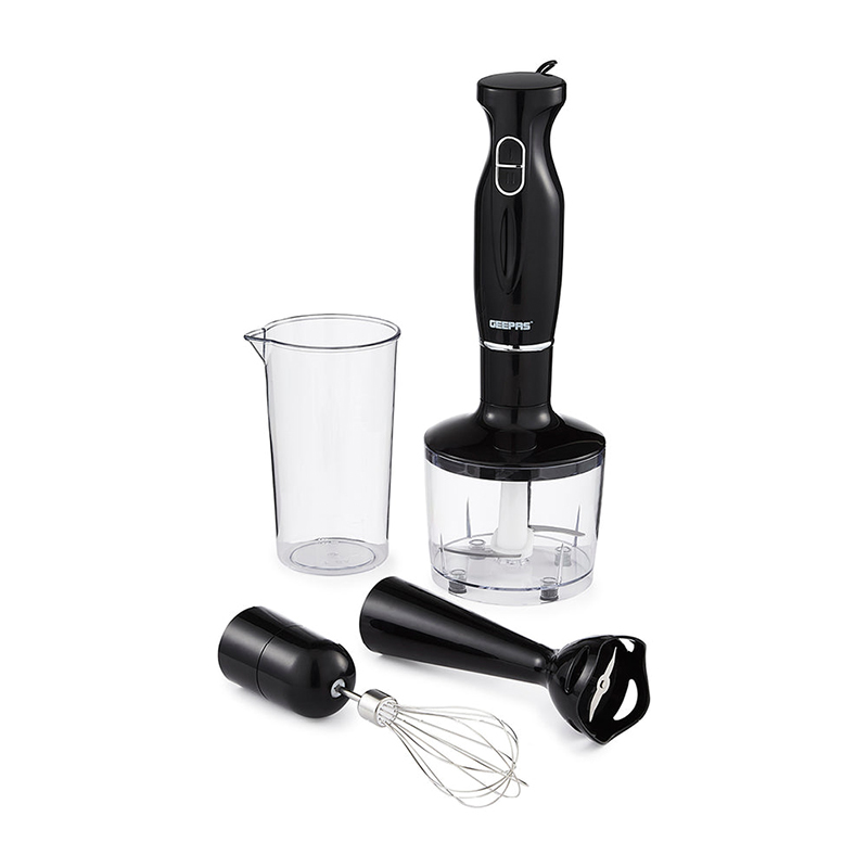 4 in 1 Hand Blender Stick including Egg Whisk 500mL Chopper 600mL Beaker 200W Electric Stick Blender Black
