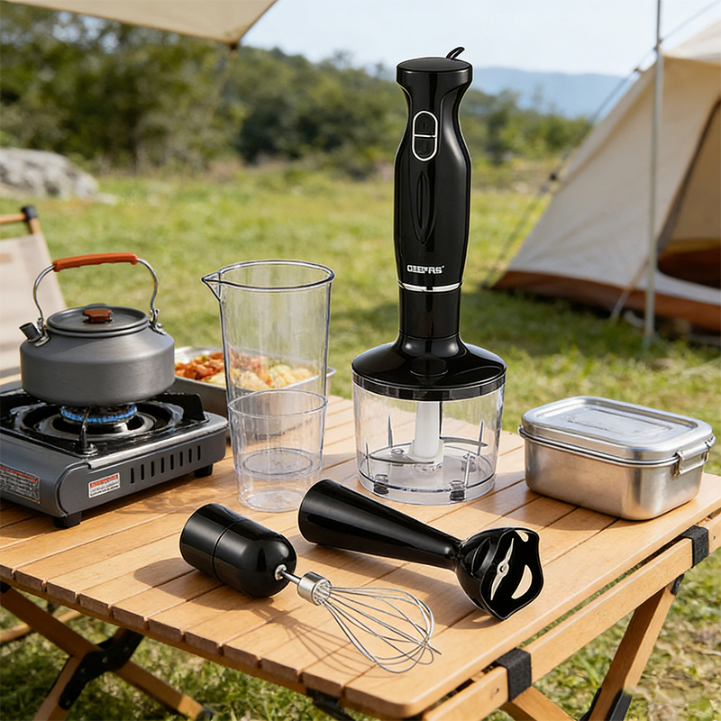 4 in 1 Hand Blender Stick including Egg Whisk 500mL Chopper 600mL Beaker 200W Electric Stick Blender Black