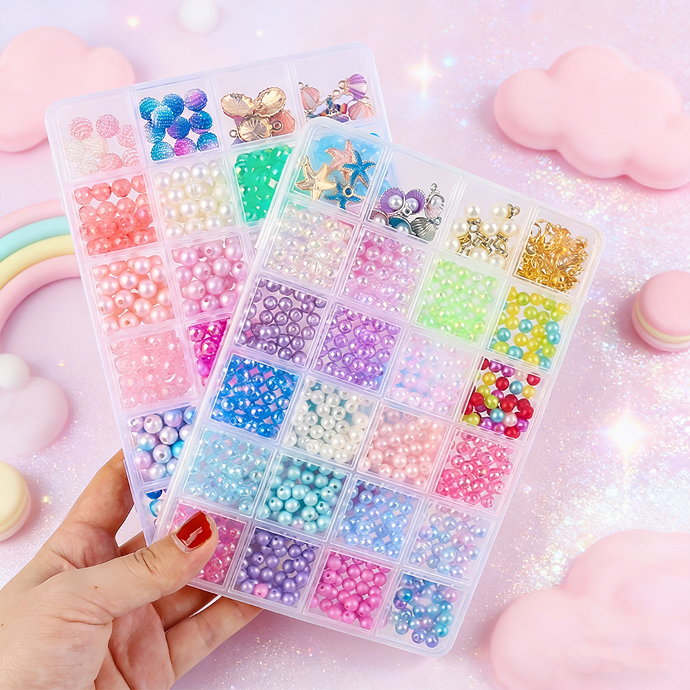 2 Box About 1190pcs Ocean Beads Bracelet Making Kit for Beginner Age 6-12 Girls Gifts Coloured Big Hole Bead