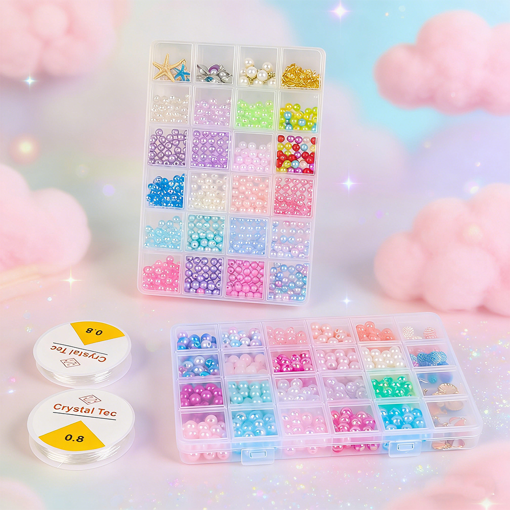 2 Box About 1190pcs Ocean Beads Bracelet Making Kit for Beginner Age 6-12 Girls Gifts Coloured Big Hole Bead