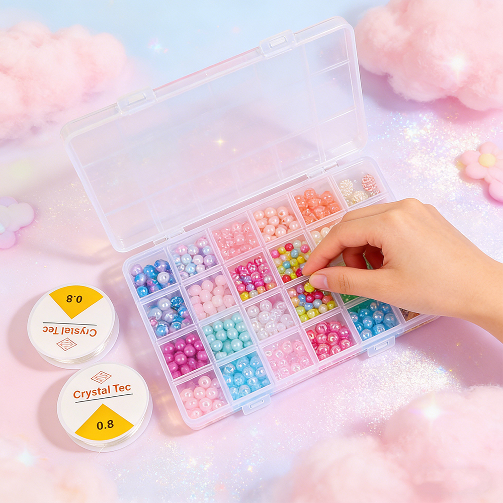 2 Box About 1190pcs Ocean Beads Bracelet Making Kit for Beginner Age 6-12 Girls Gifts Coloured Big Hole Bead