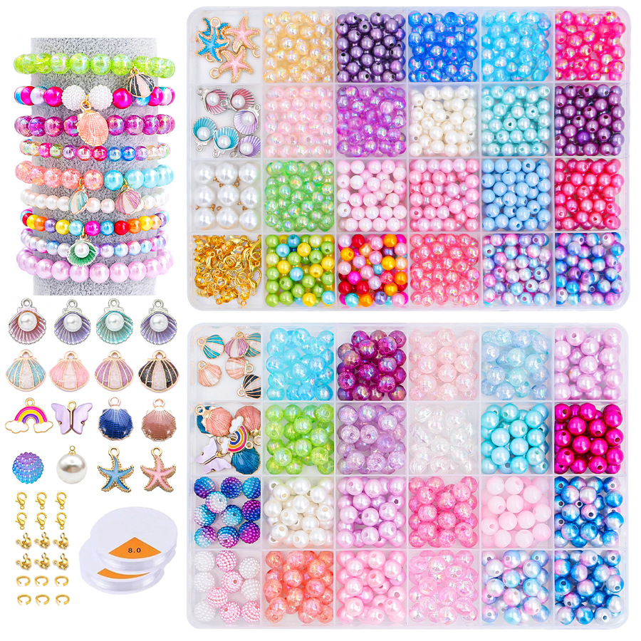 2 Box About 1190pcs Ocean Beads Bracelet Making Kit for Beginner Age 6-12 Girls Gifts Coloured Big Hole Bead