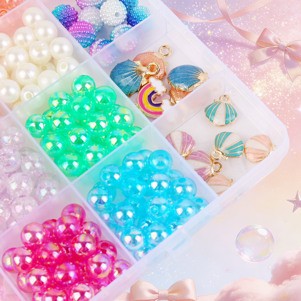 2 Box About 1190pcs Ocean Beads Bracelet Making Kit for Beginner Age 6-12 Girls Gifts Coloured Big Hole Bead