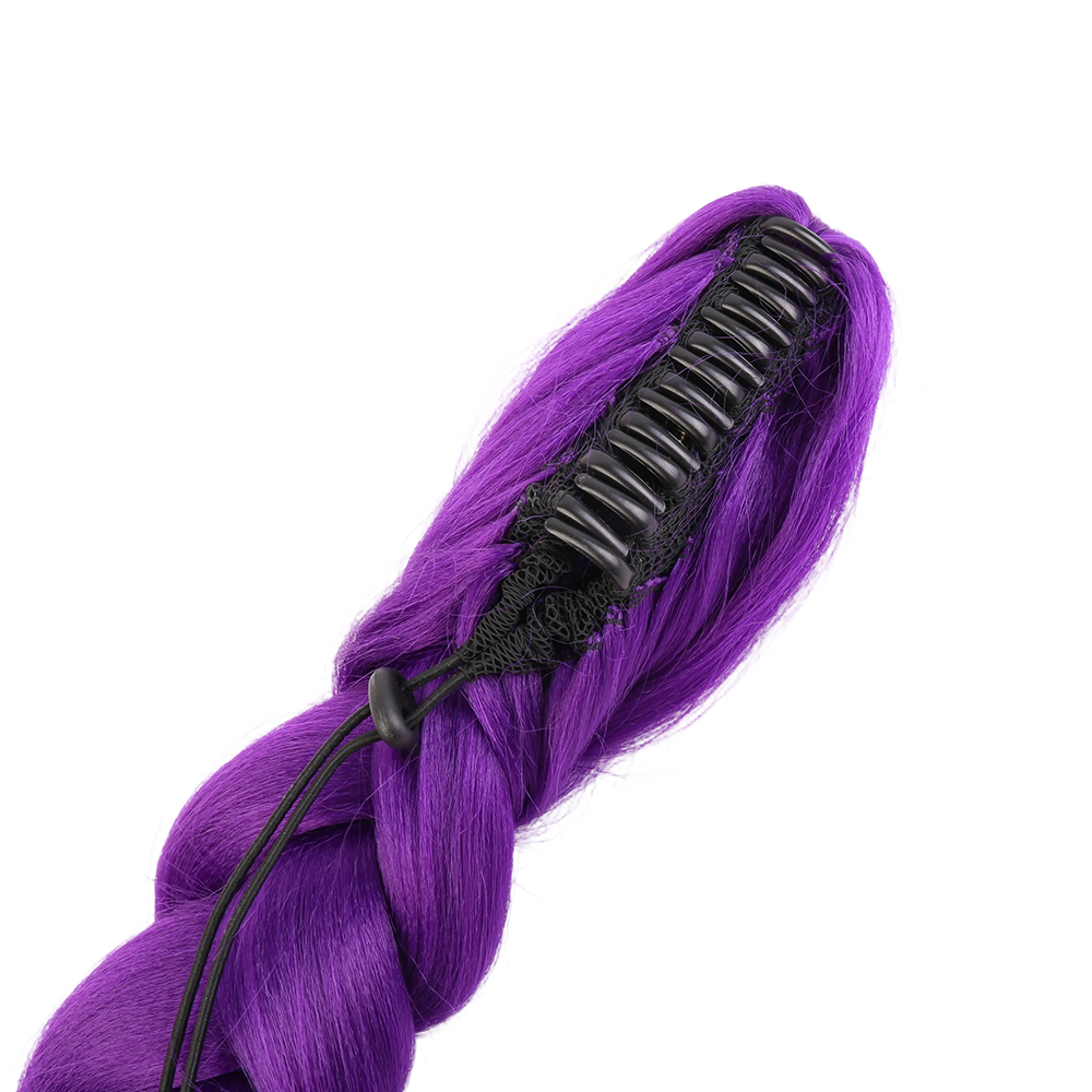 27.5 Inch Claw Clip Purple Braided Hair One Piece Fake Hair Ponytail Hair Extension Easy Install for Kids Women Cosplay Stage Party