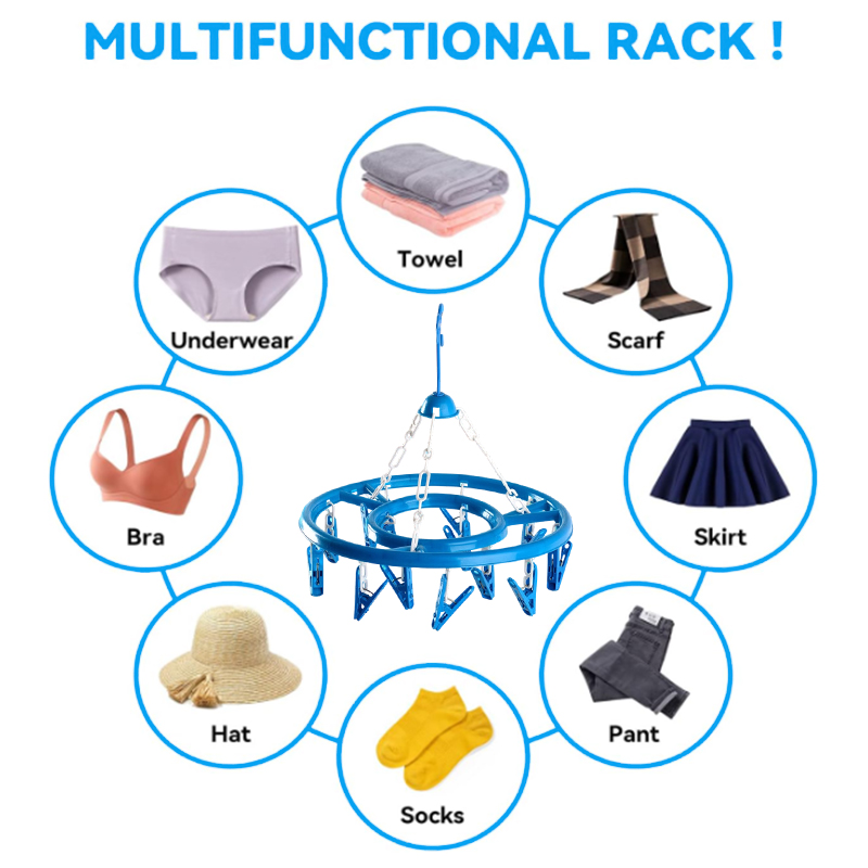 Round Clothes Hanger Hooked Pegs Washing Line Hanger Random Colours