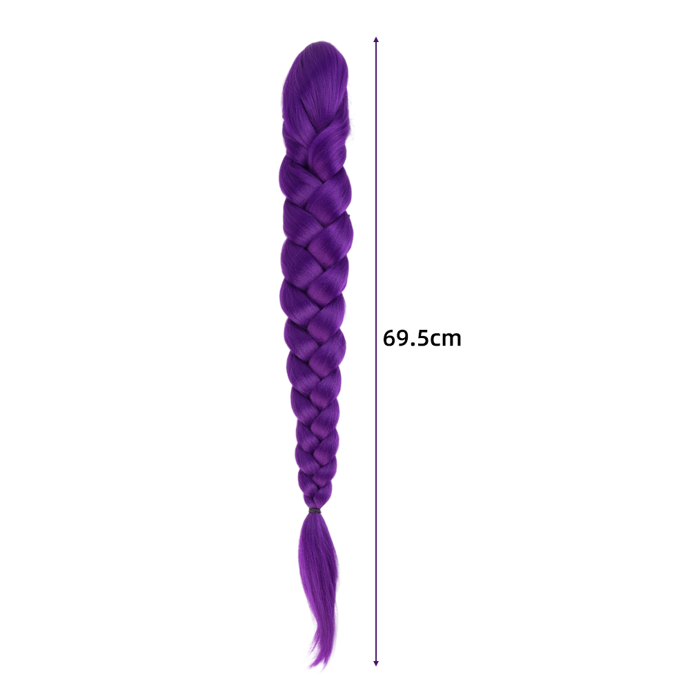 27.5 Inch Claw Clip Purple Braided Hair One Piece Fake Hair Ponytail Hair Extension Easy Install for Kids Women Cosplay Stage Party