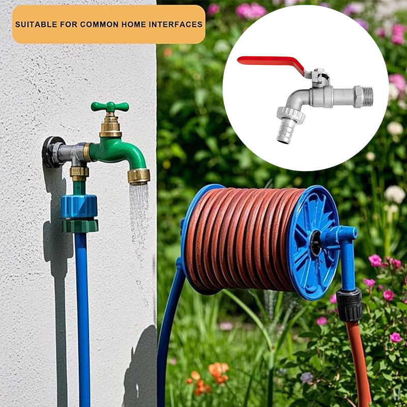 Outdoor Water Tap Lever Type Valve RED Handle + Garden Hose Plug