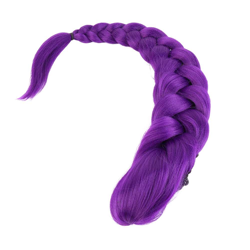 27.5 Inch Claw Clip Purple Braided Hair One Piece Fake Hair Ponytail Hair Extension Easy Install for Kids Women Cosplay Stage Party