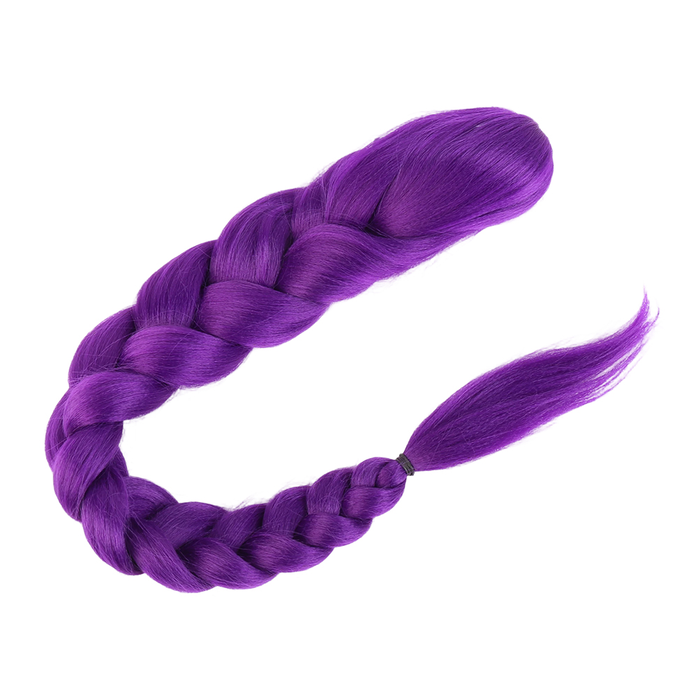 27.5 Inch Claw Clip Purple Braided Hair One Piece Fake Hair Ponytail Hair Extension Easy Install for Kids Women Cosplay Stage Party