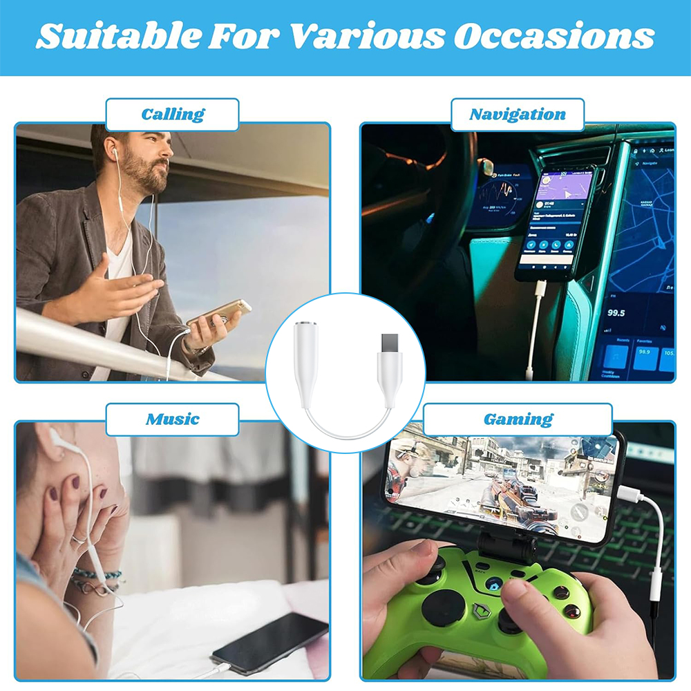 USB C to 3.5mm Headphone Jack Adapter for iPhone Type C Aux Dongle Cable White