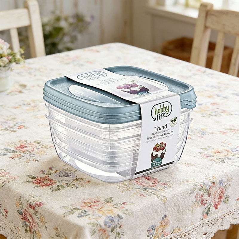 3PCS 1.5L Square Plastic Food Storage Container Random Colours