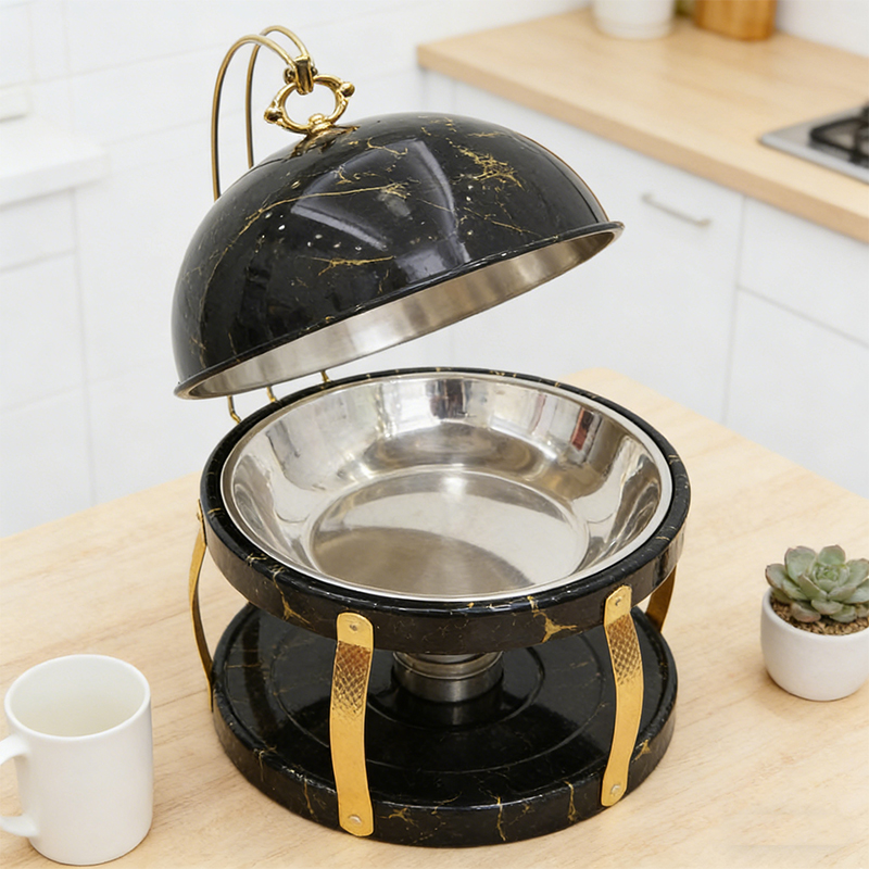 8L Buffet Banquet Chafing Dish with Lid Black Marble Print Design Buffet Food Warmers