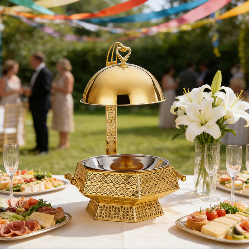 8L Buffet Banquet Chafing Dish with Lid Gold Hexagonal Design Buffet Food Warmers