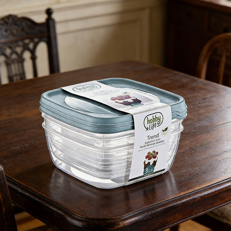 3PCS 1.5L Square Plastic Food Storage Container Random Colours