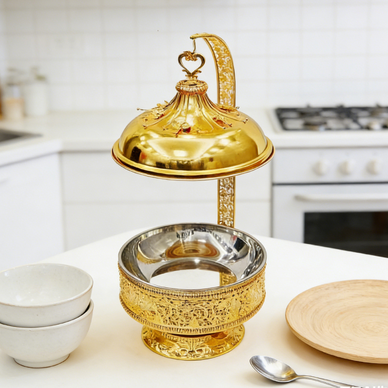 8L Buffet Banquet Chafing Dish with Lid Gold Flower Design Buffet Food Warmers