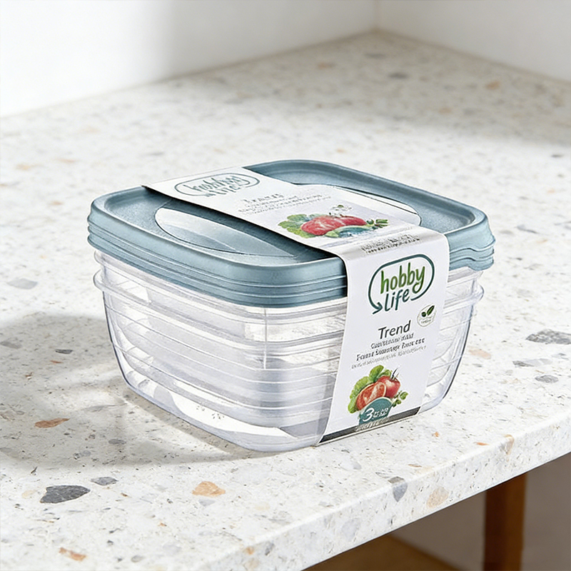 3PCS 2.5L Square Plastic Food Storage Container Random Colours